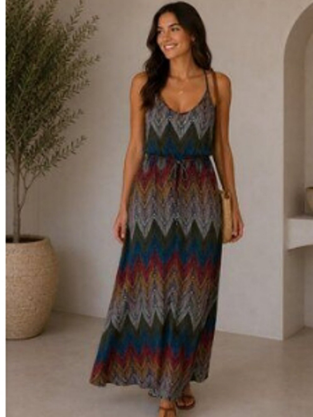 Banana Republic Striped Chevron Maxi Dress in Blue, Red, Gold, Black And Olive